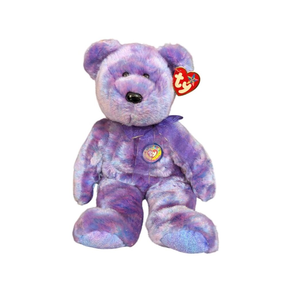 Vintage Ty Beanie Buddy Clubby IV Bear Purple  Plush 14"‎ stuffed animal toy
